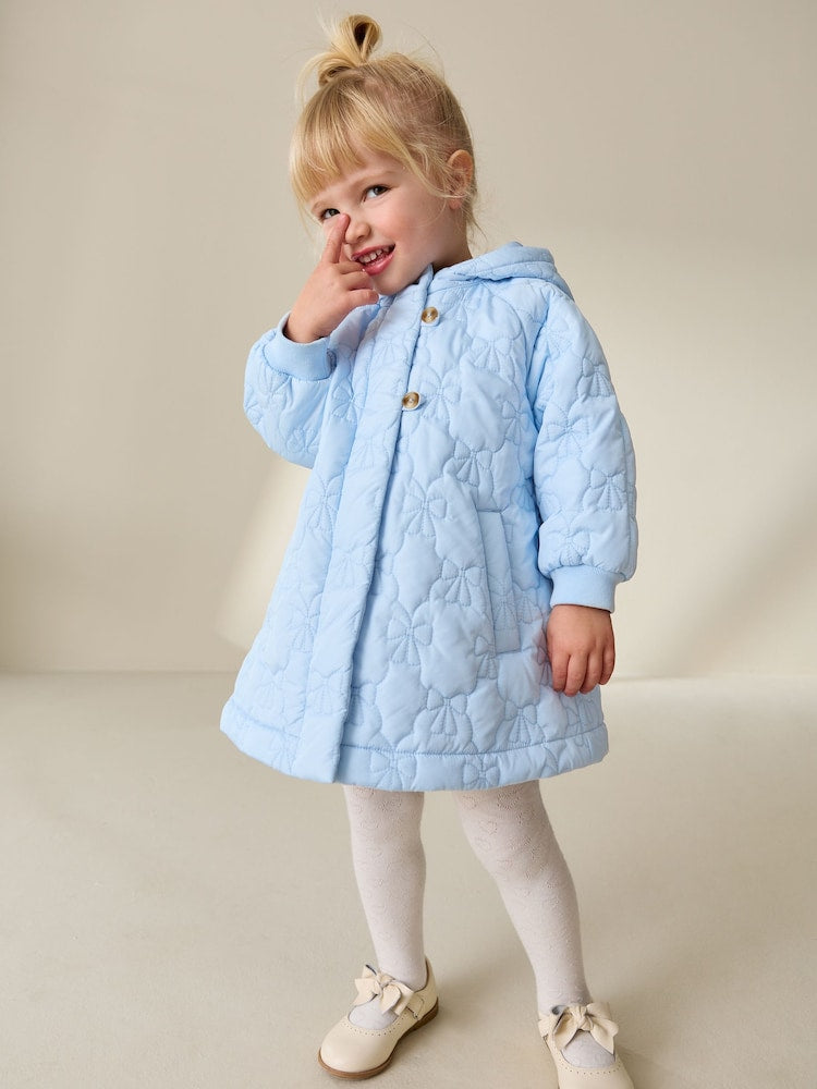 Blue Shower Resistant Bow Quilted Coat (3mths-7yrs) - Size 3-6 Months (62-68cm)