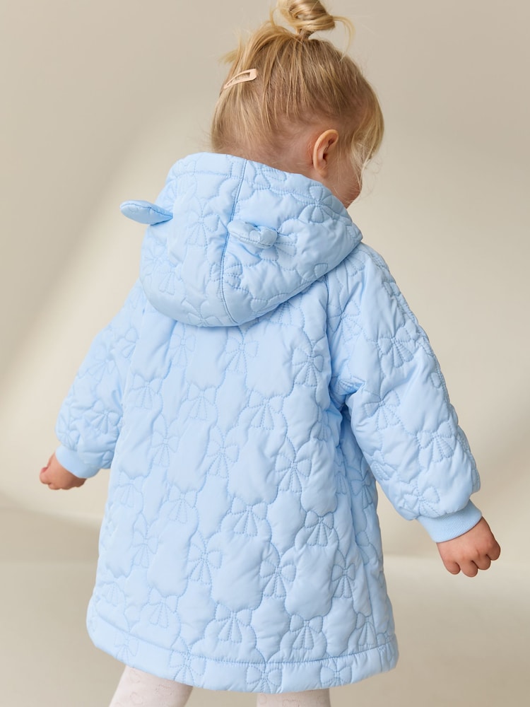 Blue Shower Resistant Bow Quilted Coat (3mths-7yrs) - Size 3-6 Months (62-68cm)