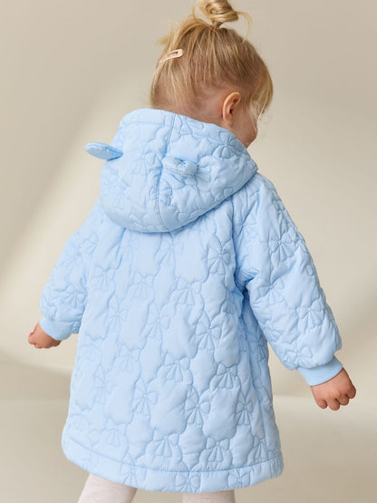 Blue Shower Resistant Bow Quilted Coat (3mths-7yrs) - Size 3-6 Months (62-68cm)