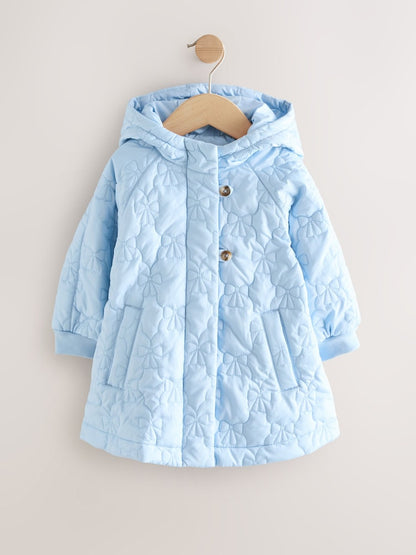 Blue Shower Resistant Bow Quilted Coat (3mths-7yrs) - Size 3-6 Months (62-68cm)