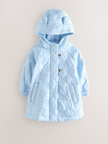 Blue Shower Resistant Bow Quilted Coat (3mths-7yrs) - Size 3-6 Months (62-68cm)
