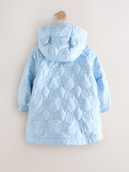 Blue Shower Resistant Bow Quilted Coat (3mths-7yrs) - Size 3-6 Months (62-68cm)