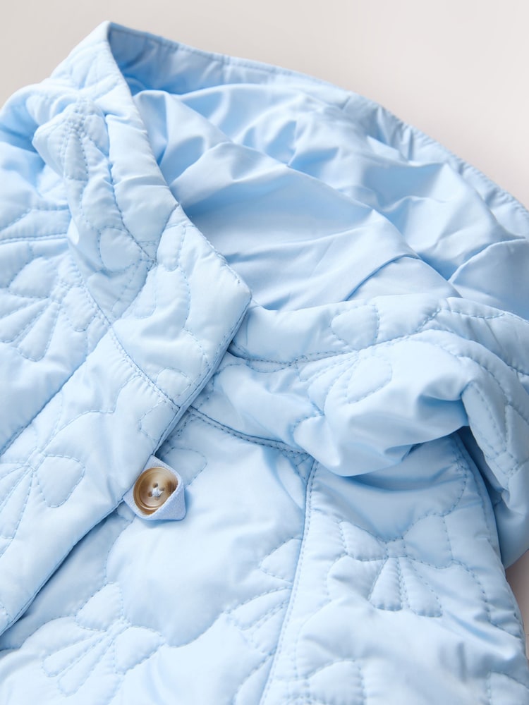 Blue Shower Resistant Bow Quilted Coat (3mths-7yrs) - Size 3-6 Months (62-68cm)