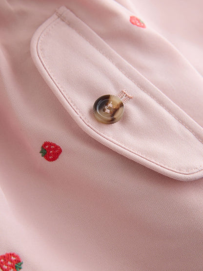 Pink Strawberry Embroidery Shower Resistant Skirted Coat (3mths-7yrs) - Size 3-6 Months (62-68cm)