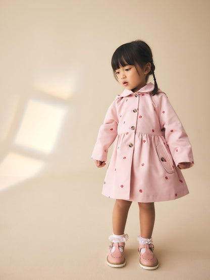 Pink Strawberry Embroidery Shower Resistant Skirted Coat (3mths-7yrs) - Size 3-6 Months (62-68cm)