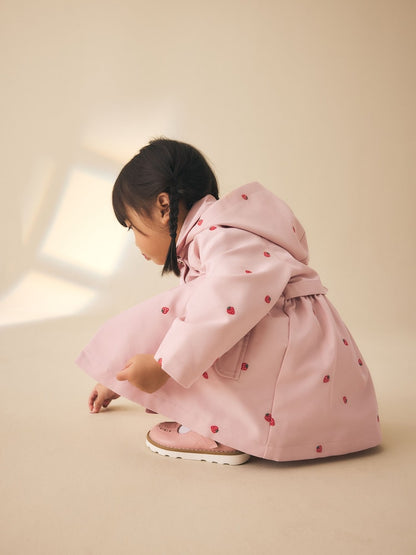 Pink Strawberry Embroidery Shower Resistant Skirted Coat (3mths-7yrs) - Size 3-6 Months (62-68cm)