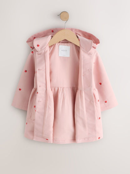 Pink Strawberry Embroidery Shower Resistant Skirted Coat (3mths-7yrs) - Size 3-6 Months (62-68cm)