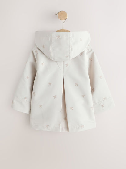 Neutral Bow Embroidered Shower Resistant Coat (3mths-7yrs) - Size 3-6 Months (62-68cm)