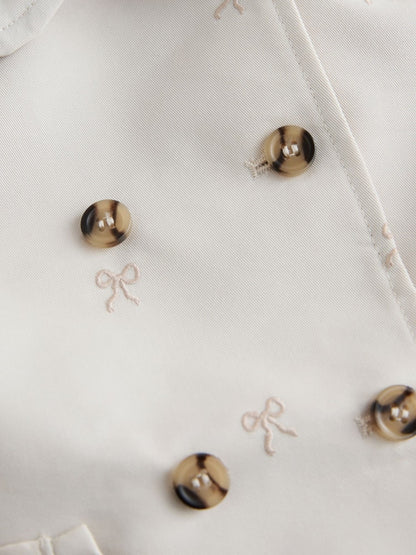 Neutral Bow Embroidered Shower Resistant Coat (3mths-7yrs) - Size 3-6 Months (62-68cm)
