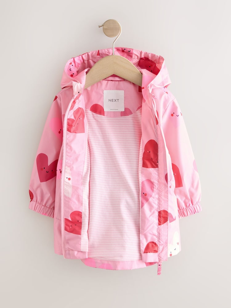 Pink Heart Shower Resistant Printed Raincoat (3mths-7yrs)