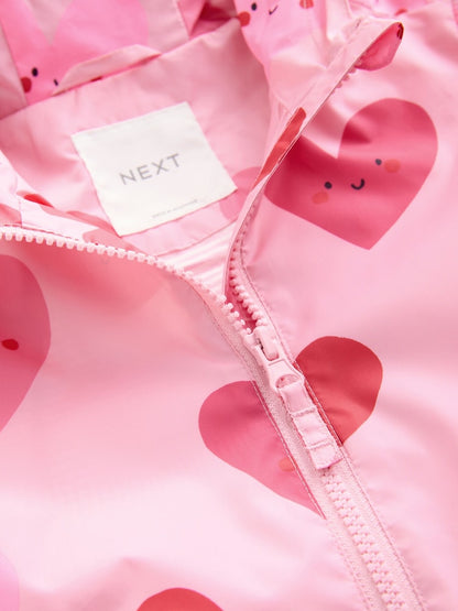 Pink Heart Shower Resistant Printed Raincoat (3mths-7yrs) - Size 3-6 Months (62-68cm)