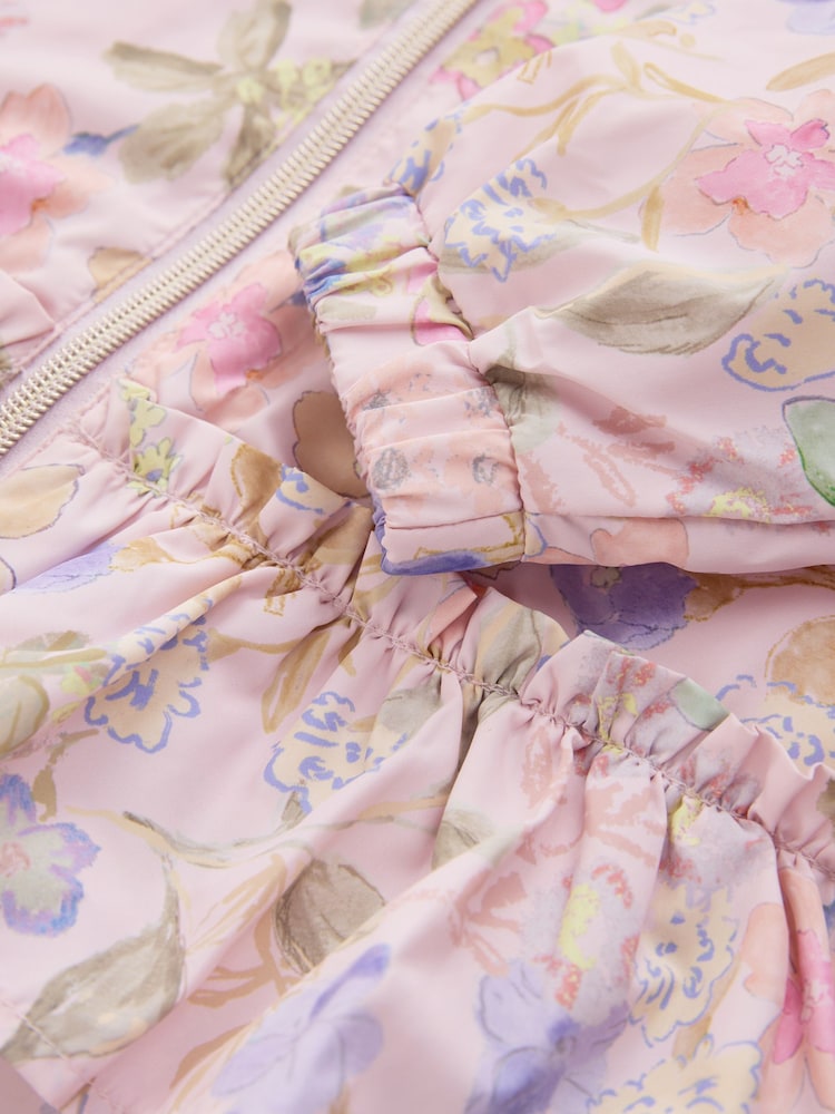 Pink Floral Printed Shower Resistant Frill Hem Raincoat (3mths-7yrs) - Size 3-6 Months (62-68cm)