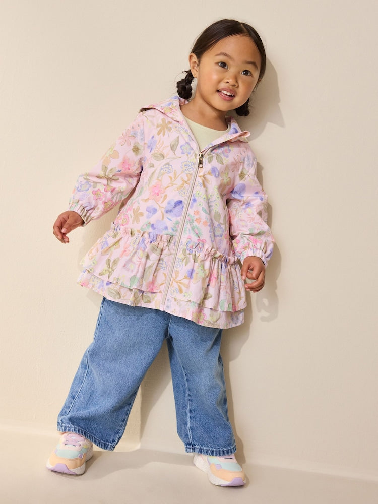 Pink Floral Printed Shower Resistant Frill Hem Raincoat (3mths-7yrs) - Size 3-6 Months (62-68cm)
