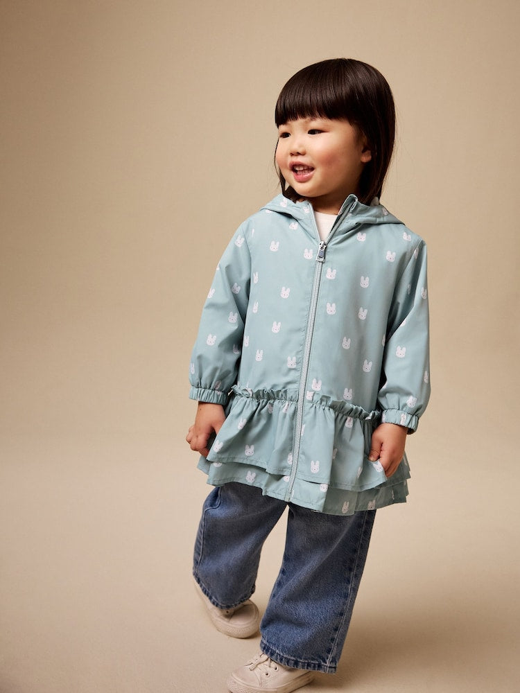 Sage Bunny Printed Shower Resistant Frill Hem Raincoat (3mths-7yrs) - Size 6-9 Months (68-74cm) - Sage Bunny