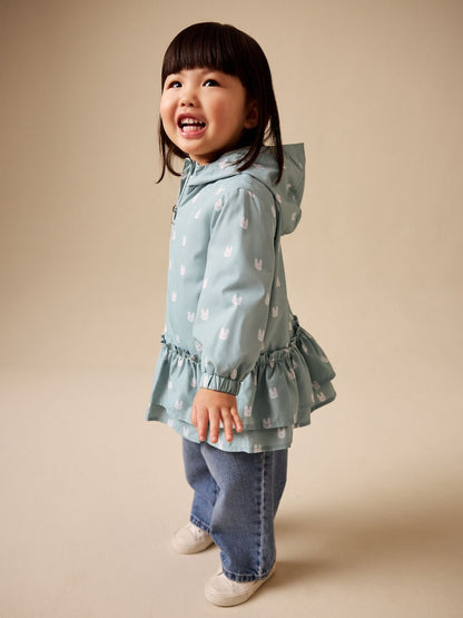 Sage Bunny Printed Shower Resistant Frill Hem Raincoat (3mths-7yrs) - Size 6-9 Months (68-74cm)