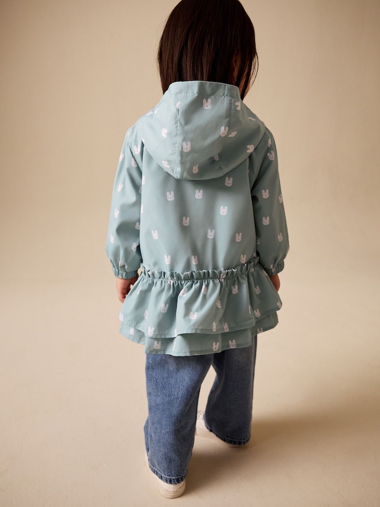 Sage Bunny Printed Shower Resistant Frill Hem Raincoat (3mths-7yrs) - Size 6-9 Months (68-74cm)
