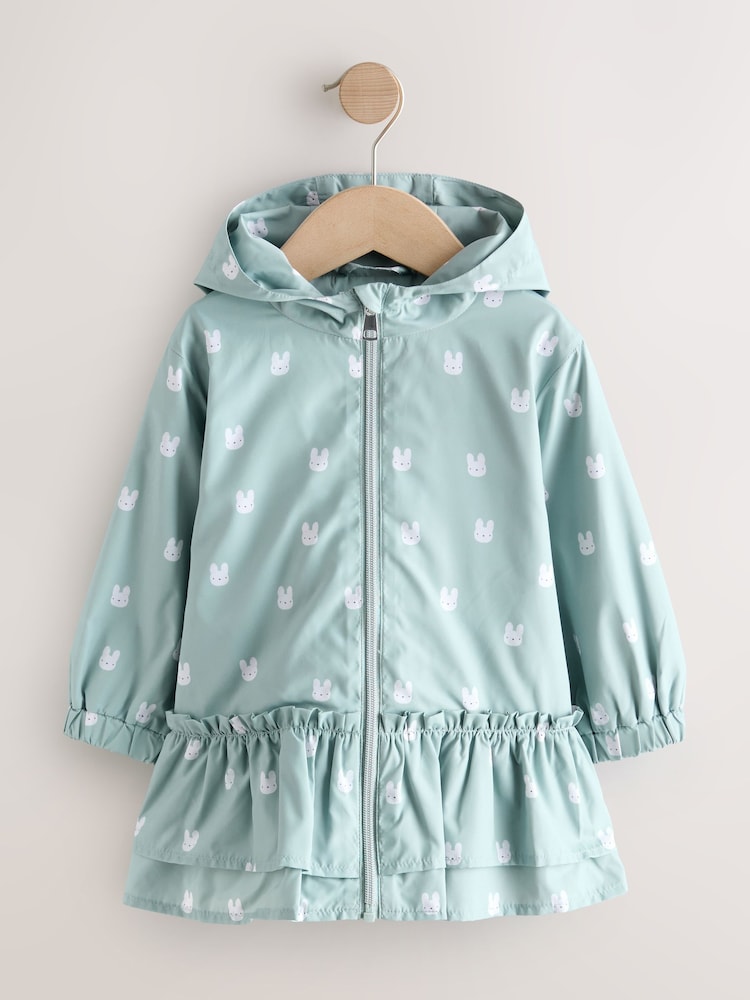 Sage Bunny Printed Shower Resistant Frill Hem Raincoat (3mths-7yrs) - Size 6-9 Months (68-74cm)