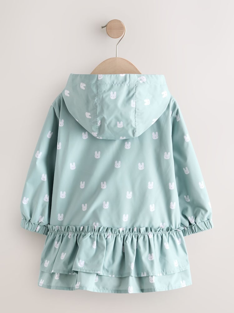 Sage Bunny Printed Shower Resistant Frill Hem Raincoat (3mths-7yrs) - Size 6-9 Months (68-74cm)