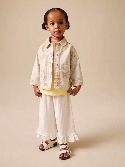 Ecru Floral Cord Collar Denim Jacket (3mths-7yrs)
