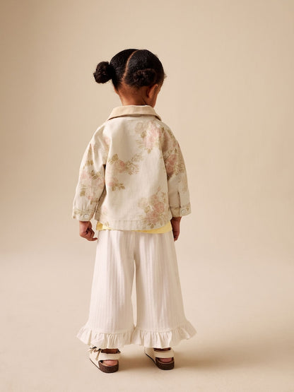 Ecru Floral Cord Collar Denim Jacket (3mths-7yrs)