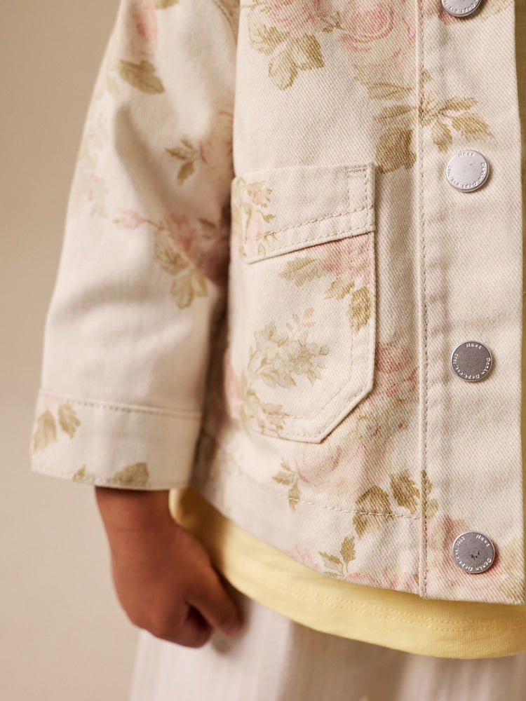 Ecru Floral Cord Collar Denim Jacket (3mths-7yrs)