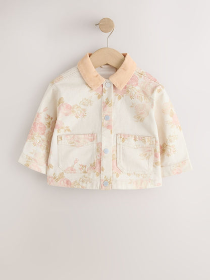 Ecru Floral Cord Collar Denim Jacket (3mths-7yrs)