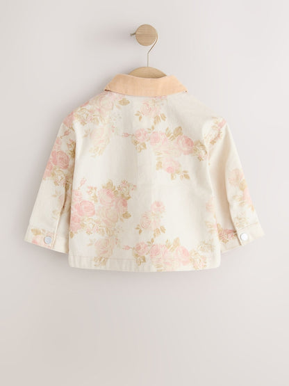 Ecru Floral Cord Collar Denim Jacket (3mths-7yrs)