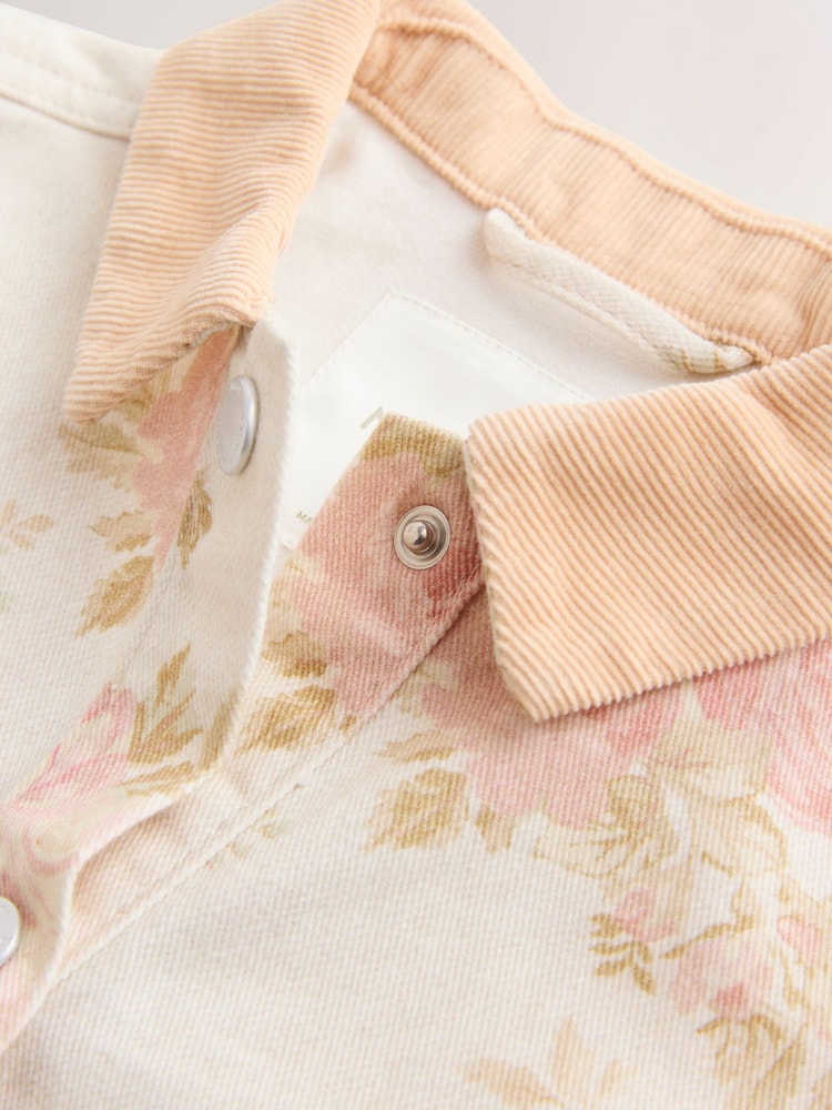 Ecru Floral Cord Collar Denim Jacket (3mths-7yrs)