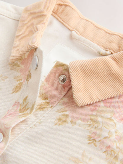 Ecru Floral Cord Collar Denim Jacket (3mths-7yrs)