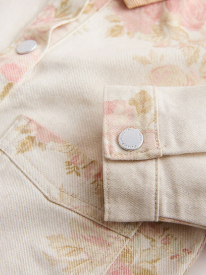 Ecru Floral Cord Collar Denim Jacket (3mths-7yrs)