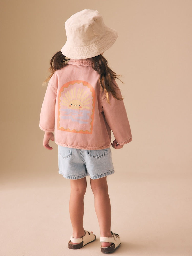 Pink Sun Back Print Denim Jacket (3mths-7yrs) - Pink Sun Back Print Denim / 12-18 Months (80-86cm)