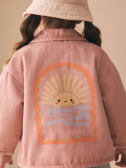 Pink Sun Back Print Denim Jacket (3mths-7yrs) - Size 3-6 Months (62-68cm)