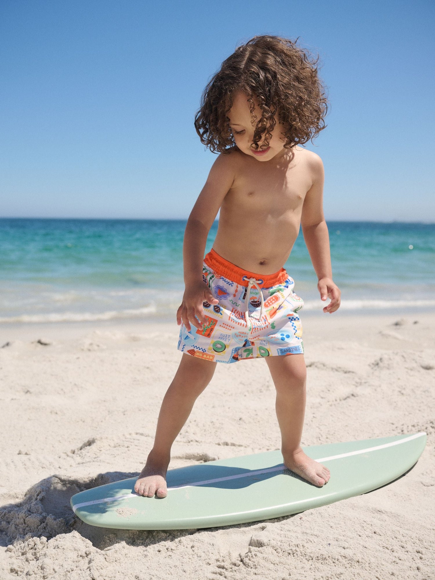 White Postcard Printed Swim Shorts (3mths-7yrs) - Size 3-6 Months (62-68cm)