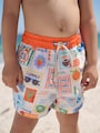 White Postcard Printed Swim Shorts (3mths-7yrs) - Size 3-6 Months (62-68cm)