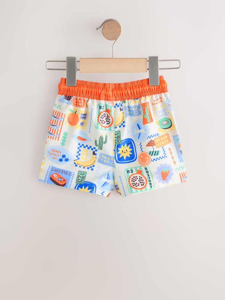 White Postcard Printed Swim Shorts (3mths-7yrs) - Size 3-6 Months (62-68cm)