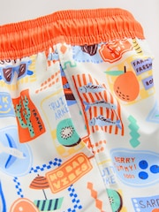White Postcard Printed Swim Shorts (3mths-7yrs) - Size 3-6 Months (62-68cm)