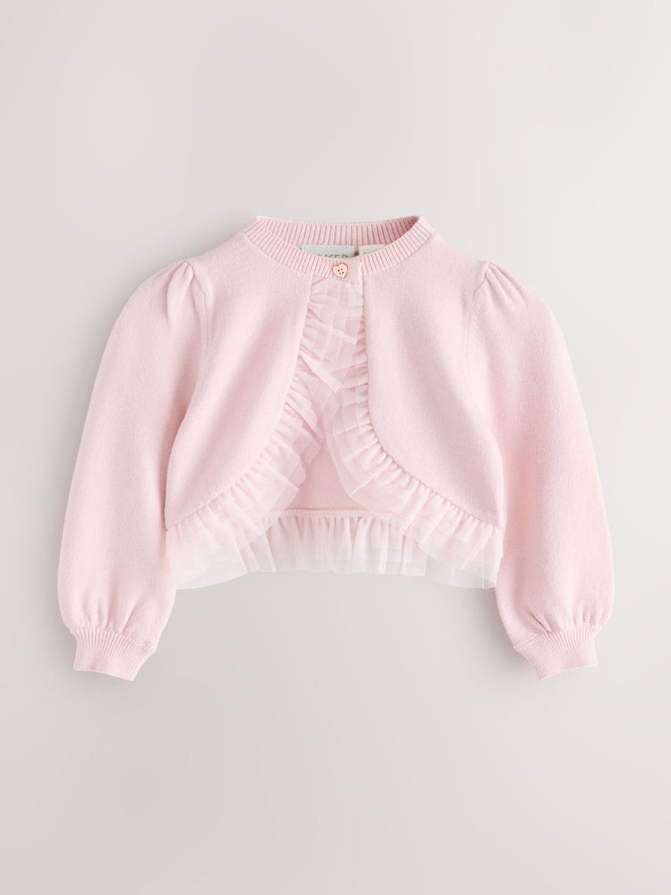 Baker by Ted Baker Knitted Mesh Ruffle Hem Cardigan - Size Up To 3 Months (50 - 62cm) - Pink