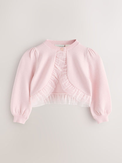 Baker by Ted Baker Knitted Mesh Ruffle Hem Cardigan - Size Up To 3 Months (50 - 62cm) - Pink
