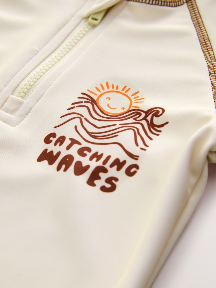 Orange/Ecru Short Sleeve Sunsafe Rash Vest and Swim Shorts Set (3mths-7yrs) - Size 3-6 Months (62-68cm)