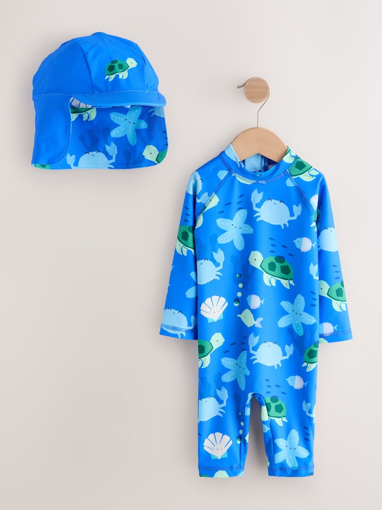 Blue Sunsafe Swimsuit and Hat Set (3mths-7yrs)