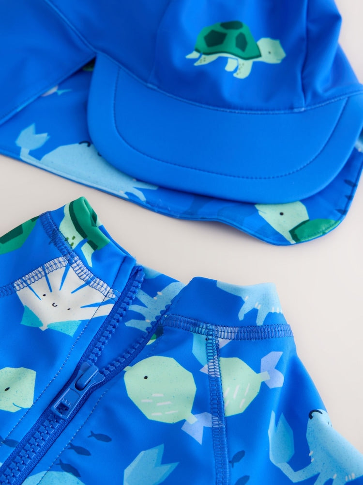 Blue Sunsafe Swimsuit and Hat Set (3mths-7yrs)