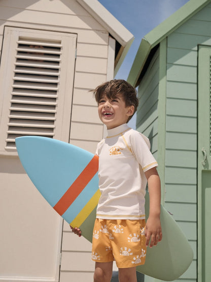 Yellow/Orange Short Sleeve Sunsafe Rash Vest and Swim Shorts Set (3mths-7yrs) - Size 3-6 Months (62-68cm) - Yellow/Orange