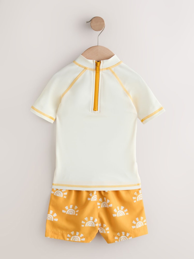 Yellow/Orange Short Sleeve Sunsafe Rash Vest and Swim Shorts Set (3mths-7yrs) - Size 3-6 Months (62-68cm)