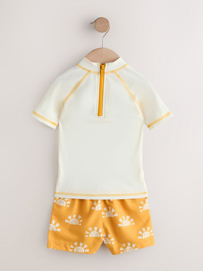 Yellow/Orange Short Sleeve Sunsafe Rash Vest and Swim Shorts Set (3mths-7yrs) - Size 3-6 Months (62-68cm)