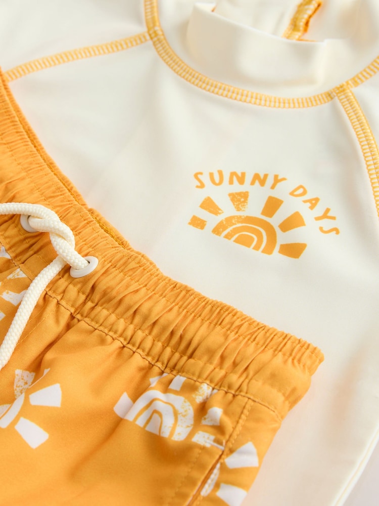 Yellow/Orange Short Sleeve Sunsafe Rash Vest and Swim Shorts Set (3mths-7yrs) - Size 3-6 Months (62-68cm)
