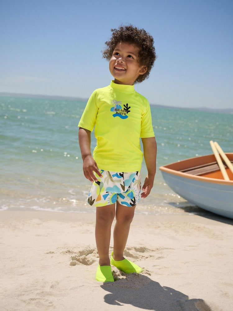 Yellow Short Sleeve Sunsafe Rash Vest and Swim Shorts Set (3mths-7yrs) - Size 3-6 Months (62-68cm) - Yellow