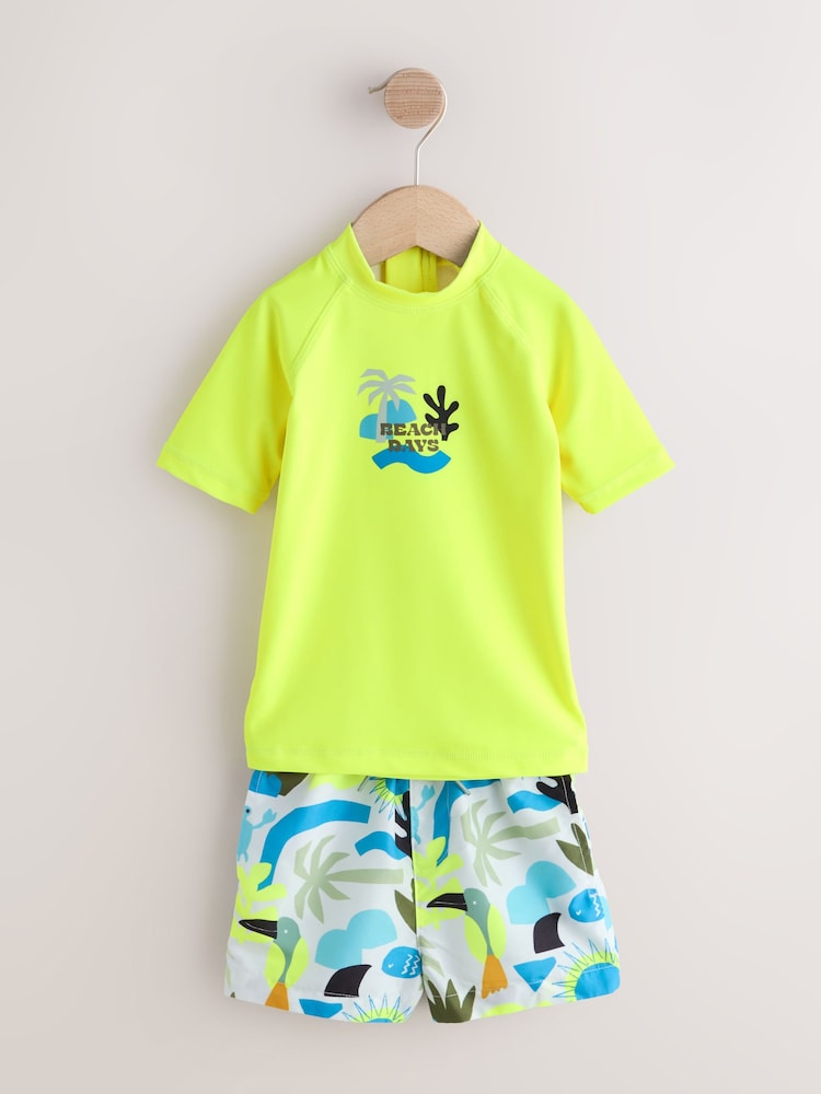 Yellow Short Sleeve Sunsafe Rash Vest and Swim Shorts Set (3mths-7yrs) - Size 3-6 Months (62-68cm)