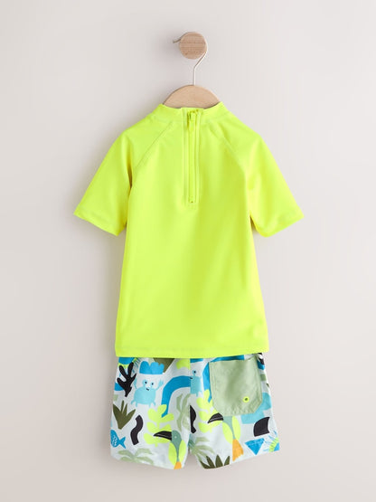 Yellow Short Sleeve Sunsafe Rash Vest and Swim Shorts Set (3mths-7yrs) - Size 3-6 Months (62-68cm)