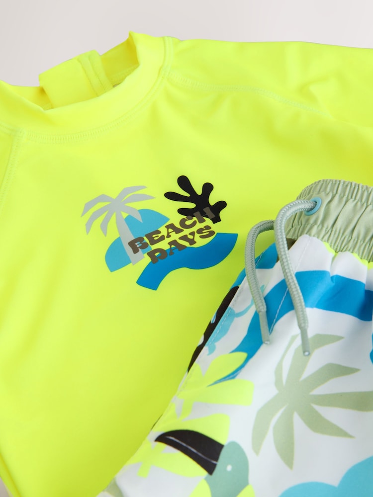 Yellow Short Sleeve Sunsafe Rash Vest and Swim Shorts Set (3mths-7yrs) - Size 3-6 Months (62-68cm)