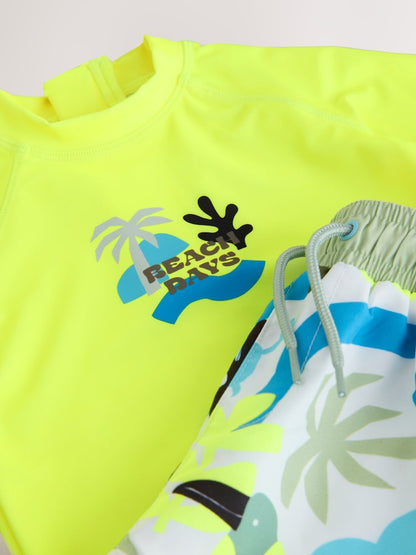 Yellow Short Sleeve Sunsafe Rash Vest and Swim Shorts Set (3mths-7yrs) - Size 3-6 Months (62-68cm)